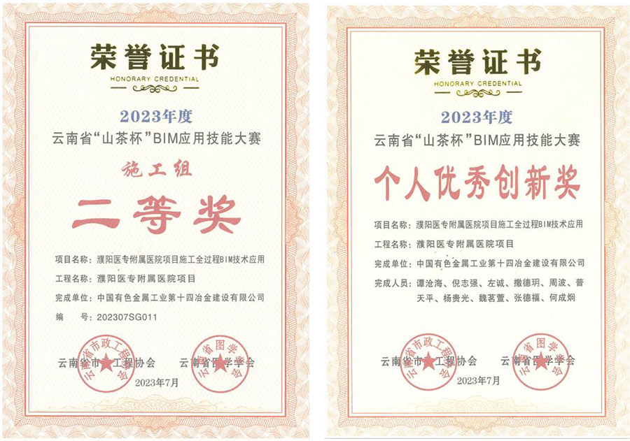 喜訊 | 濮陽醫(yī)專附屬醫(yī)院項目施工全過程BIM技術(shù)應(yīng)用榮獲2023年“山茶杯”施工組二等獎
